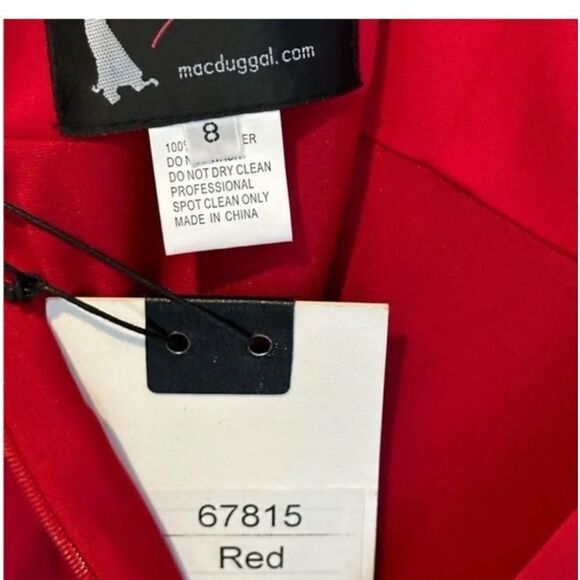 Mac Duggal 67815 Satin Ruffle Asymmetrical Gown Red | Size 8 - Picture 9 of 9